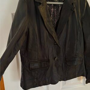 Old Navy Black Leather Blazer Jacket with Floral-Print Lining